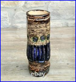 Vintage 1970s Cornish Brutalist Vase Wheel Thrown Studio Pottery Blue Green