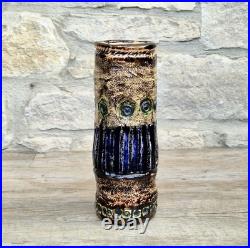 Vintage 1970s Cornish Brutalist Vase Wheel Thrown Studio Pottery Blue Green