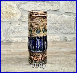 Vintage 1970s Cornish Brutalist Vase Wheel Thrown Studio Pottery Blue Green