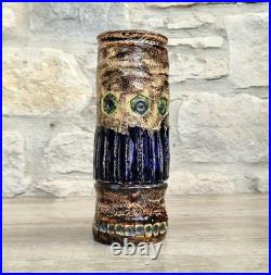 Vintage 1970s Cornish Brutalist Vase Wheel Thrown Studio Pottery Blue Green