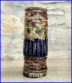 Vintage 1970s Cornish Brutalist Vase Wheel Thrown Studio Pottery Blue Green