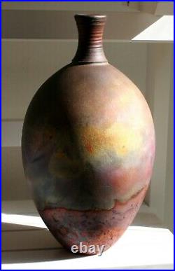 Vintage 1980c Raku Oviform Vase Studio Pottery Stunning Piece