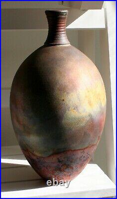 Vintage 1980c Raku Oviform Vase Studio Pottery Stunning Piece