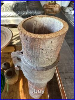 Vintage 1980s Brutalist / Industrial Studio Pottery Cylinder Vase Signed JH Vintage 1980s Brutalist / Industrial Studio Pottery Cylinder Vase Signed JH
