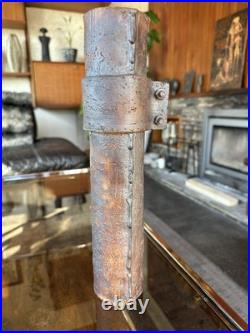 Vintage 1980s Brutalist / Industrial Studio Pottery Cylinder Vase Signed JH Vintage 1980s Brutalist / Industrial Studio Pottery Cylinder Vase Signed JH