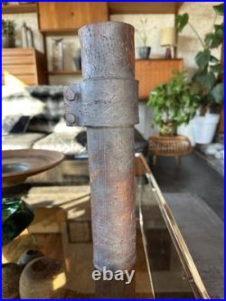 Vintage 1980s Brutalist / Industrial Studio Pottery Cylinder Vase Signed JH Vintage 1980s Brutalist / Industrial Studio Pottery Cylinder Vase Signed JH