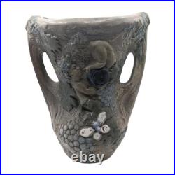 Vintage Art Nouveau Large Studio Pottery Vase Grape Design Brutalism Height 26cm