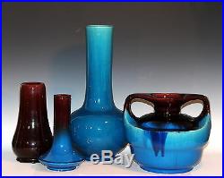 Vintage Awaji Art Studio Japanese Pottery Deco Flambe Hand Turned Drip Vase