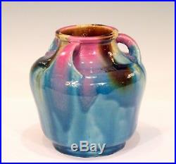 Vintage Awaji Pottery Art Deco Studio Japanese Flambe Turned Drip Vase Signed