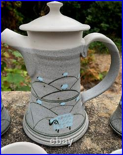 Vintage Bert Simpson Stonecroft Studio Pottery Sheep 6 x Tea Coffee Set Mug Cup