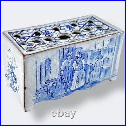 Vintage Blue Delft Style Ceramic Flower Brick Frog Ken Butler Studio Pottery