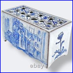 Vintage Blue Delft Style Ceramic Flower Brick Frog Ken Butler Studio Pottery
