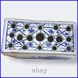 Vintage Blue Delft Style Ceramic Flower Brick Frog Ken Butler Studio Pottery