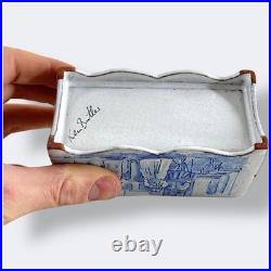 Vintage Blue Delft Style Ceramic Flower Brick Frog Ken Butler Studio Pottery