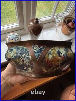 Vintage British Studio Copper & Vitreous Enamel Navette Vase c. 1970 Handmade
