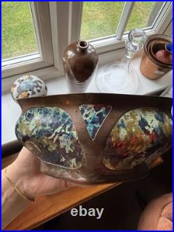 Vintage British Studio Copper & Vitreous Enamel Navette Vase c. 1970 Handmade
