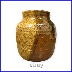 Vintage British Studio Pottery Stoneware Vase Two Tone Glaze Signed Monogram