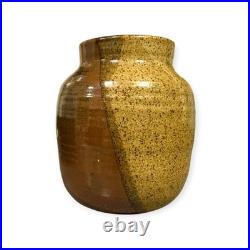 Vintage British Studio Pottery Stoneware Vase Two Tone Glaze Signed Monogram