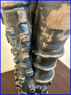 Vintage Brutalist Studio Pottery Vase Art Sculpture Black Blue Abstract 18H