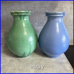 Vintage C H Brannam Barnstaple pair of vase 32cm tall one green one blue