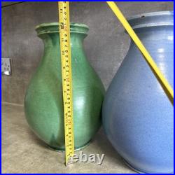 Vintage C H Brannam Barnstaple pair of vase 32cm tall one green one blue