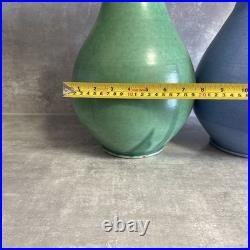 Vintage C H Brannam Barnstaple pair of vase 32cm tall one green one blue