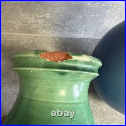 Vintage C H Brannam Barnstaple pair of vase 32cm tall one green one blue