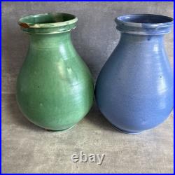 Vintage C H Brannam Barnstaple pair of vase 32cm tall one green one blue