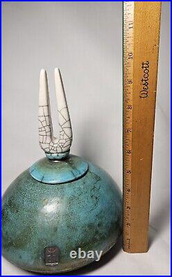Vintage Cassiel Leroux Signed Raku Studio Art Pottery Sculptural Vessel Vase