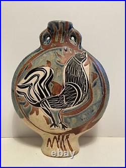 Vintage Ceramic Studio Pottery Vase Hand Painted Cockerel Motif Picasso Style