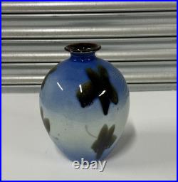 Vintage Chinese Inspired Glazed Vase Blue & Brown Leaf Design Studio Pottery