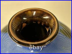 Vintage Chinese Inspired Glazed Vase Blue & Brown Leaf Design Studio Pottery