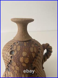 Vintage Don McWhorter Studio Pottery Stoneware Bud Vase With Handle Snakeskin Vintage Don McWhorter Studio Pottery Stoneware Bud Vase With Handle Snakeskin
