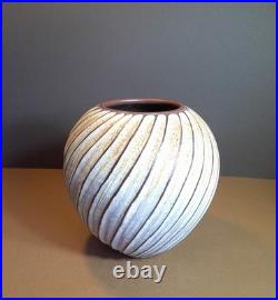Vintage Emily Myers Studio Pottery Carved Ball Vase