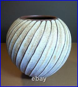 Vintage Emily Myers Studio Pottery Carved Ball Vase