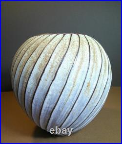 Vintage Emily Myers Studio Pottery Carved Ball Vase