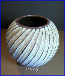 Vintage Emily Myers Studio Pottery Carved Ball Vase