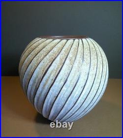 Vintage Emily Myers Studio Pottery Carved Ball Vase