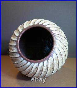 Vintage Emily Myers Studio Pottery Carved Ball Vase