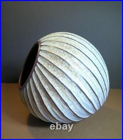 Vintage Emily Myers Studio Pottery Carved Ball Vase