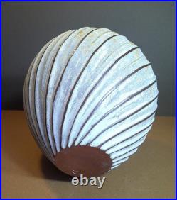 Vintage Emily Myers Studio Pottery Carved Ball Vase