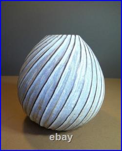 Vintage Emily Myers Studio Pottery Carved Ball Vase