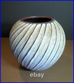 Vintage Emily Myers Studio Pottery Carved Ball Vase