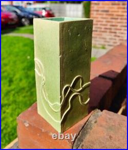 Vintage Gordon Cooke Studio Art Pottery Cubic Column Vase Green Abstract Design