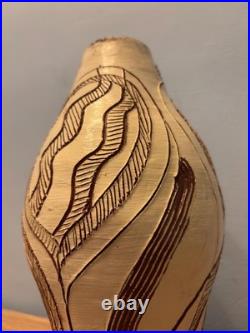 Vintage Handcrafted Terracotta Sgraffito Studio Pottery Vase With Carved Design