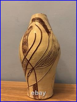 Vintage Handcrafted Terracotta Sgraffito Studio Pottery Vase With Carved Design