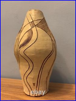 Vintage Handcrafted Terracotta Sgraffito Studio Pottery Vase With Carved Design