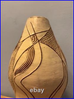 Vintage Handcrafted Terracotta Sgraffito Studio Pottery Vase With Carved Design