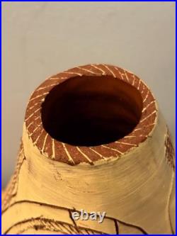 Vintage Handcrafted Terracotta Sgraffito Studio Pottery Vase With Carved Design