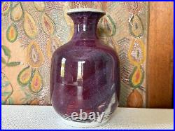 Vintage Handmade Studio Art Purple Glazed Pottery Vase Signed